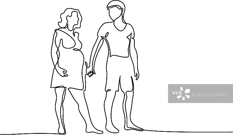 快乐的孕妇和她的丈夫一起散步图片素材