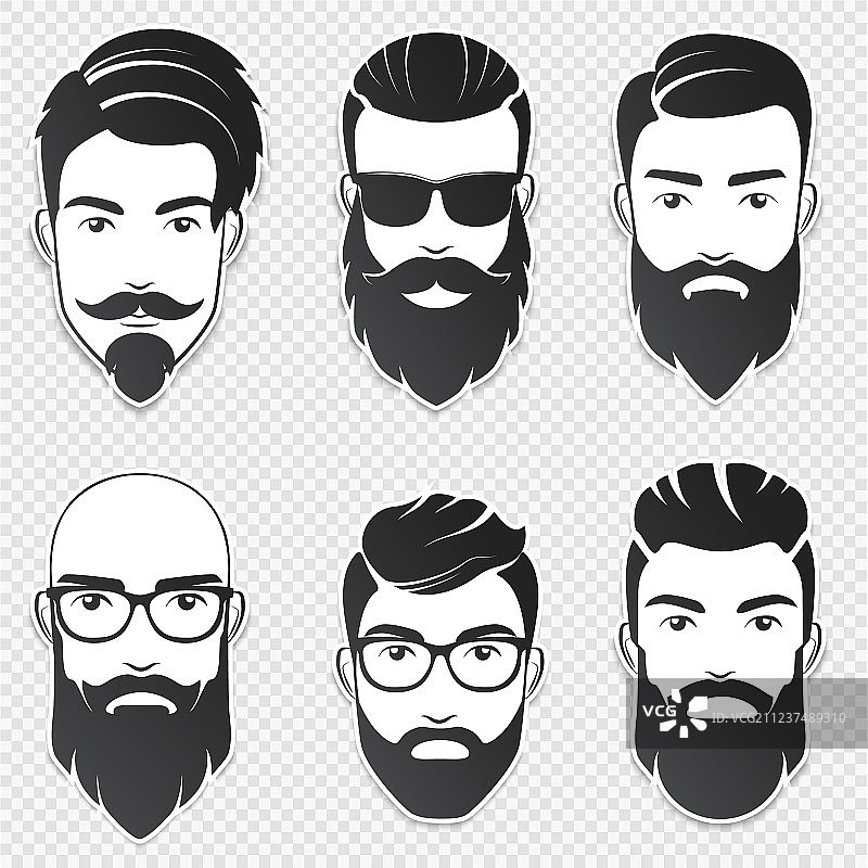 留胡子的时髦男士面部合集图片素材