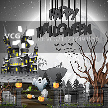 万圣节背景与墓地和城堡图片素材