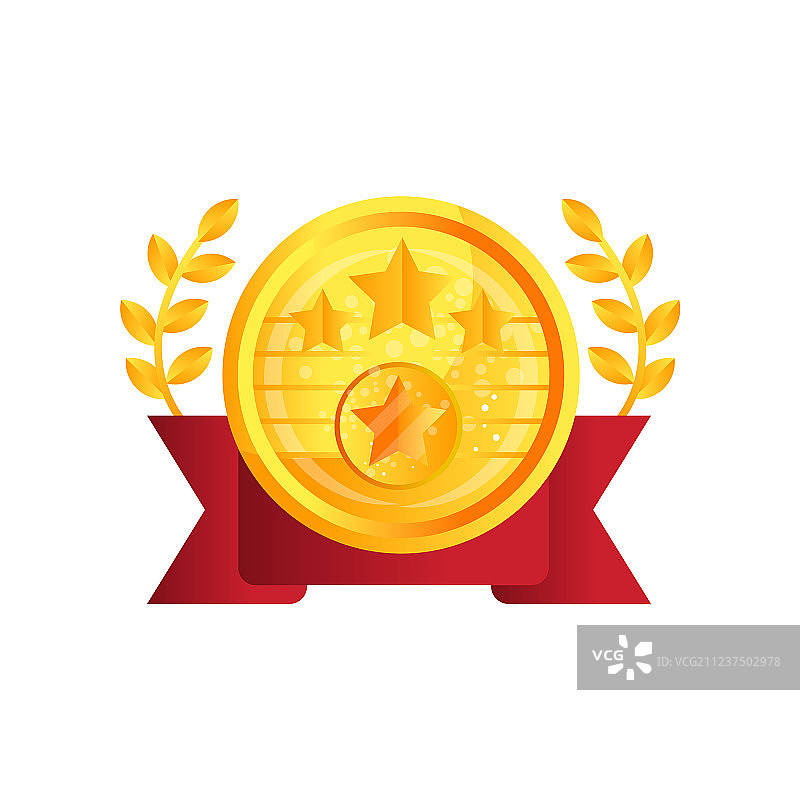 带红色丝带和月桂叶的金牌奖图片素材