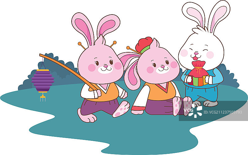 卡通兔子庆祝中秋节图片素材