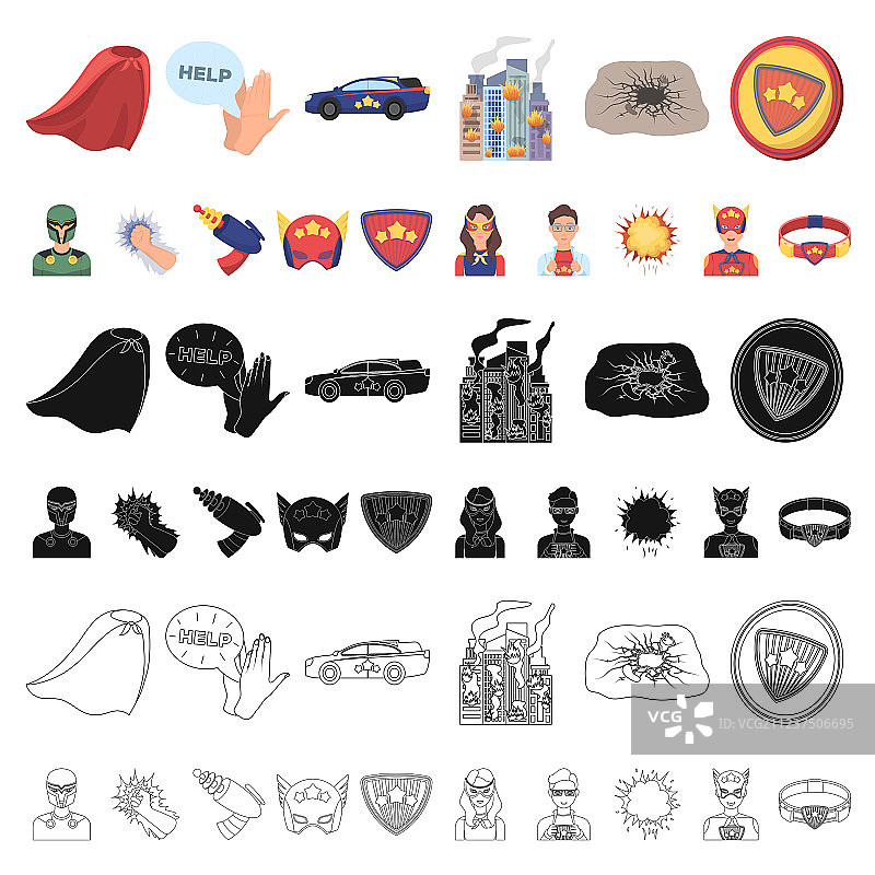 一套奇幻的超级英雄卡通图标图片素材