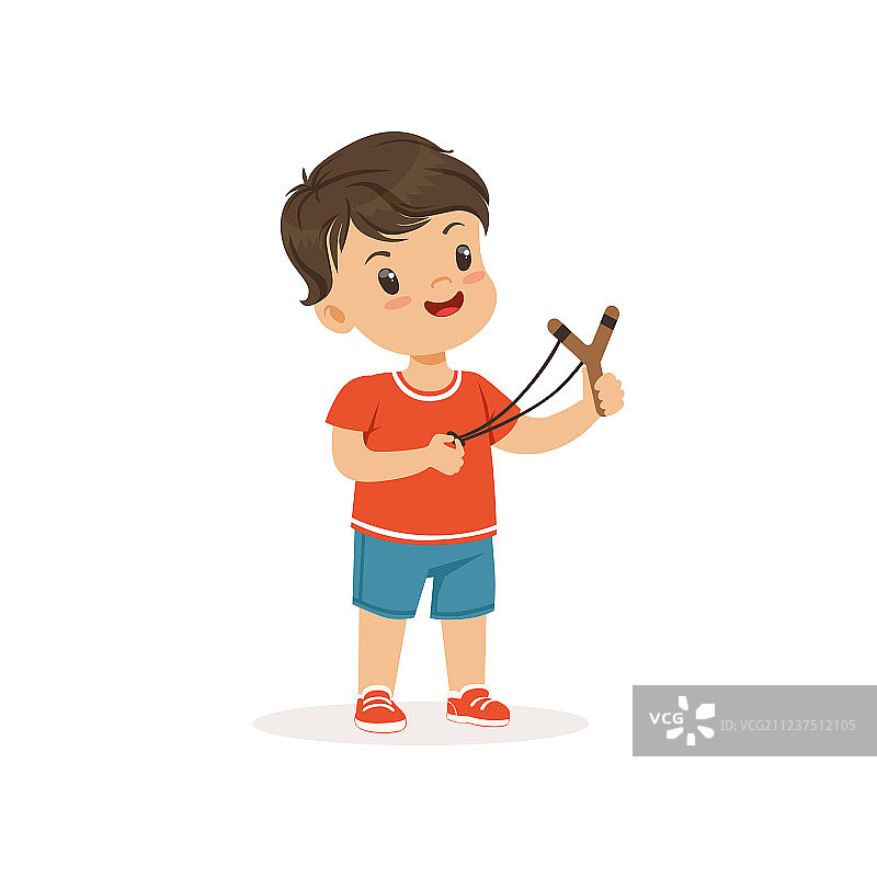 拿着弹弓的可爱小恶霸：快乐的流氓图片素材