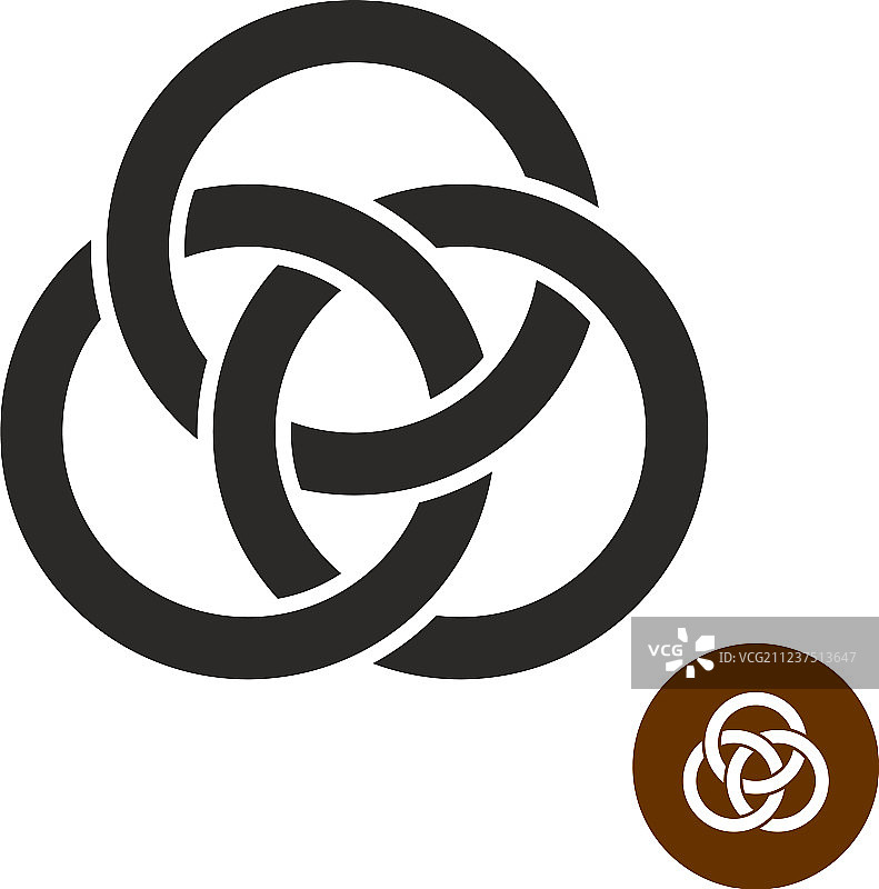 三个互锁环的黑色剪影图片素材