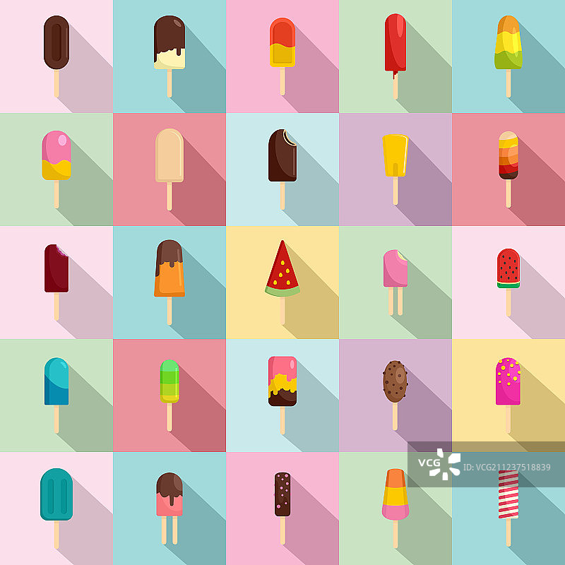 冰棒冰淇淋棍扁平风格图标集图片素材