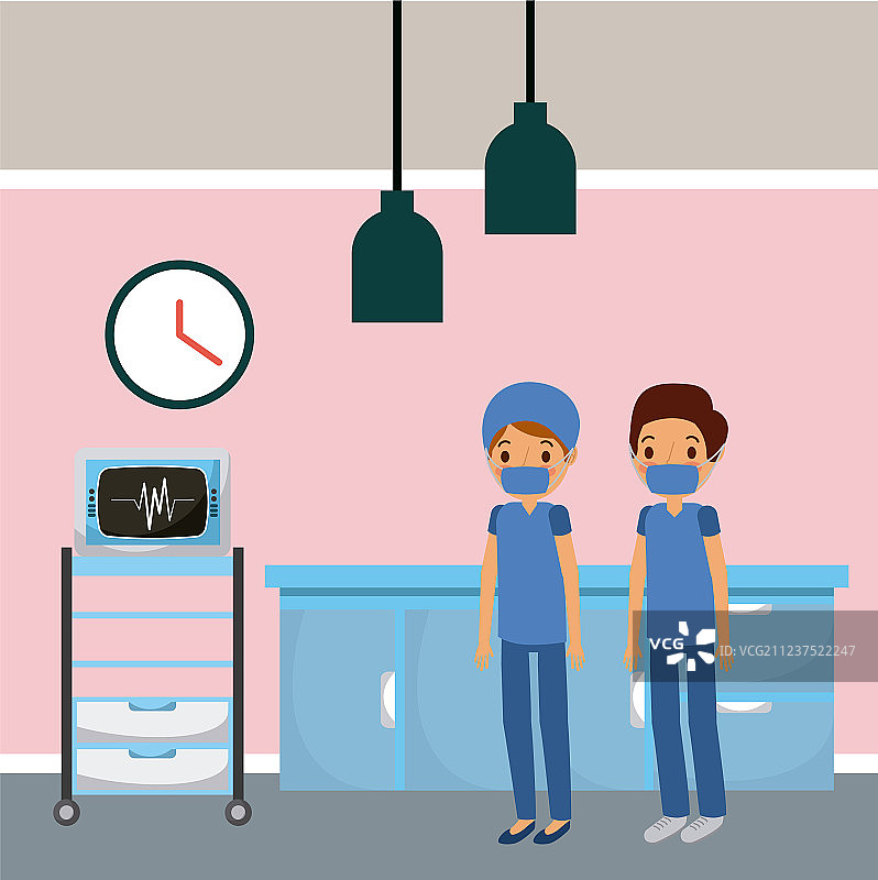 医院病房内的医生和心电图机图片素材
