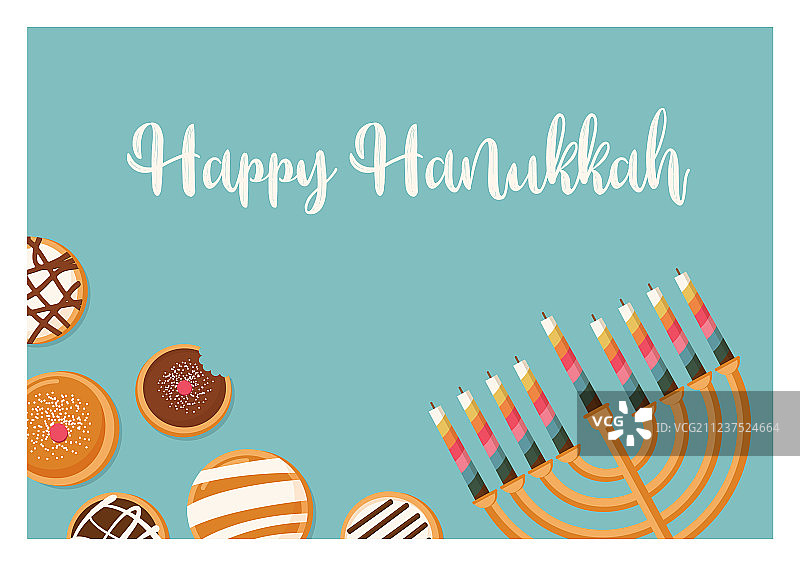 光明节甜甜圈和犹太节日烛台图片素材