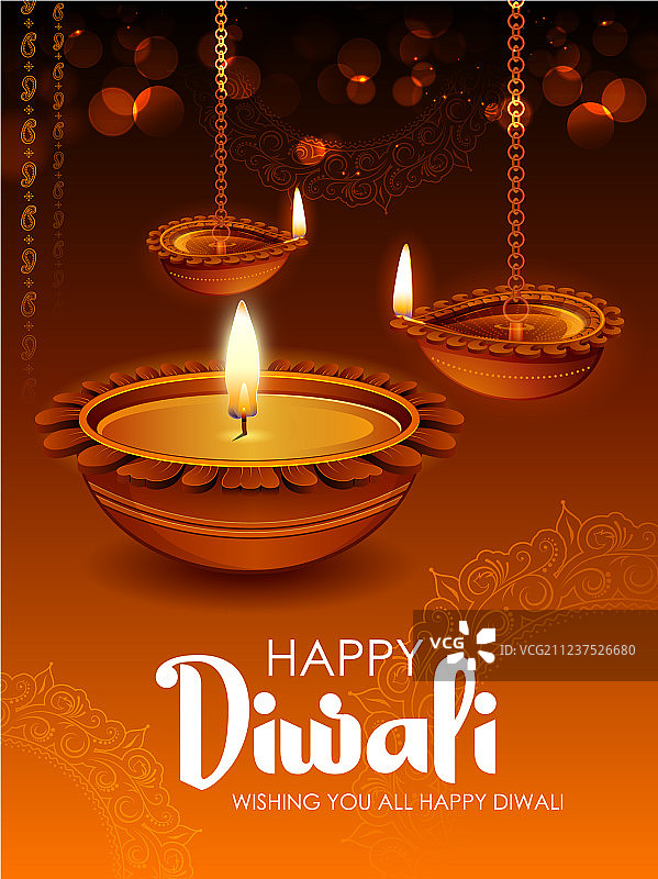 排灯节快乐节日背景上的油灯图片素材