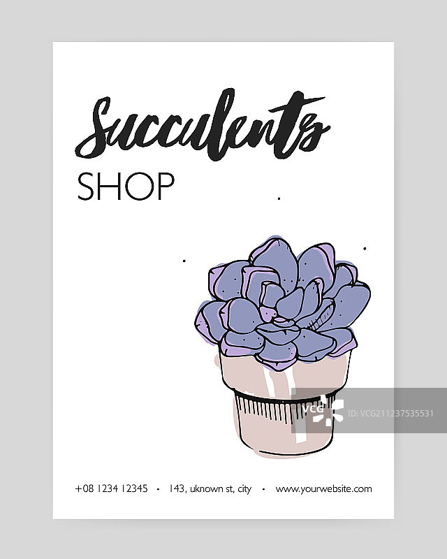 手绘拟石莲花宣传单模板图片素材