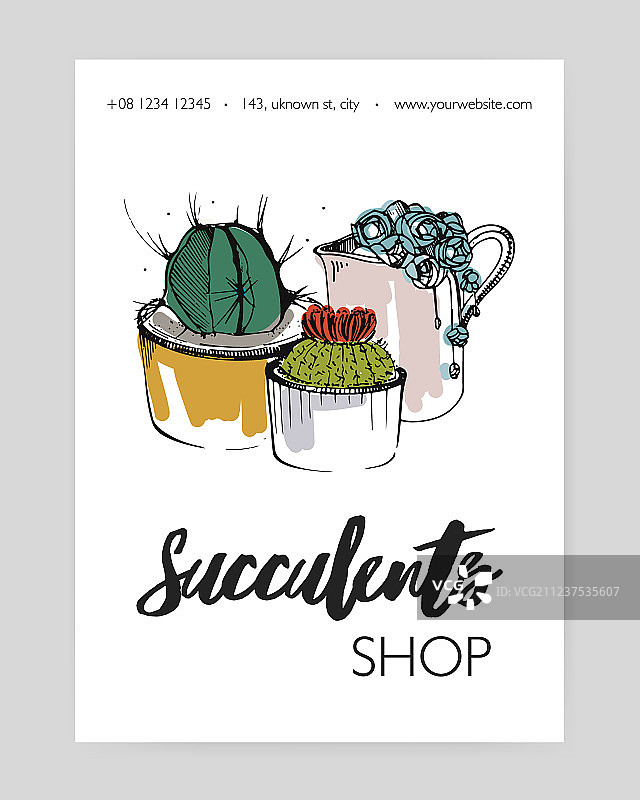 带有多种多肉植物的宣传单模板图片素材