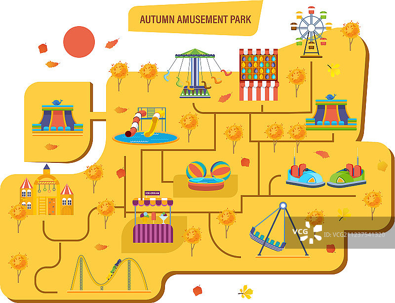带旋转木马的儿童秋季游乐园图片素材