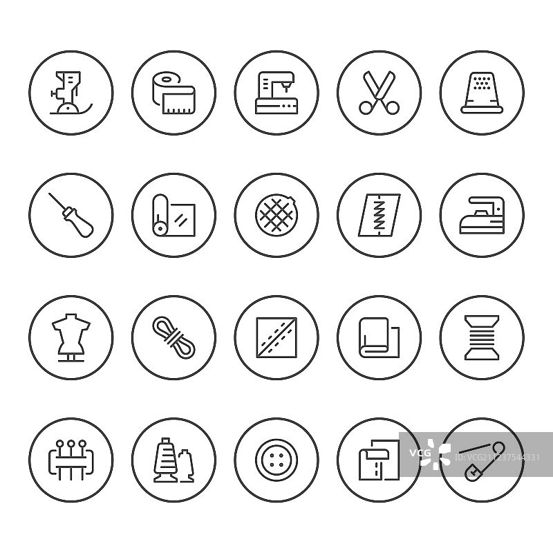 缝纫圆形线性图标图片素材