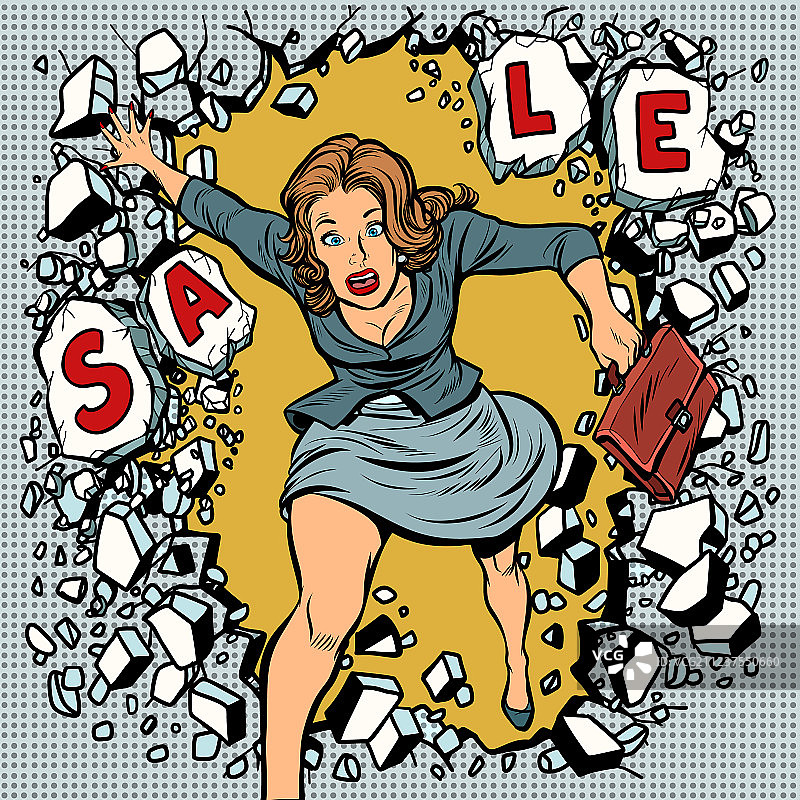 女人为了促销打破墙壁图片素材