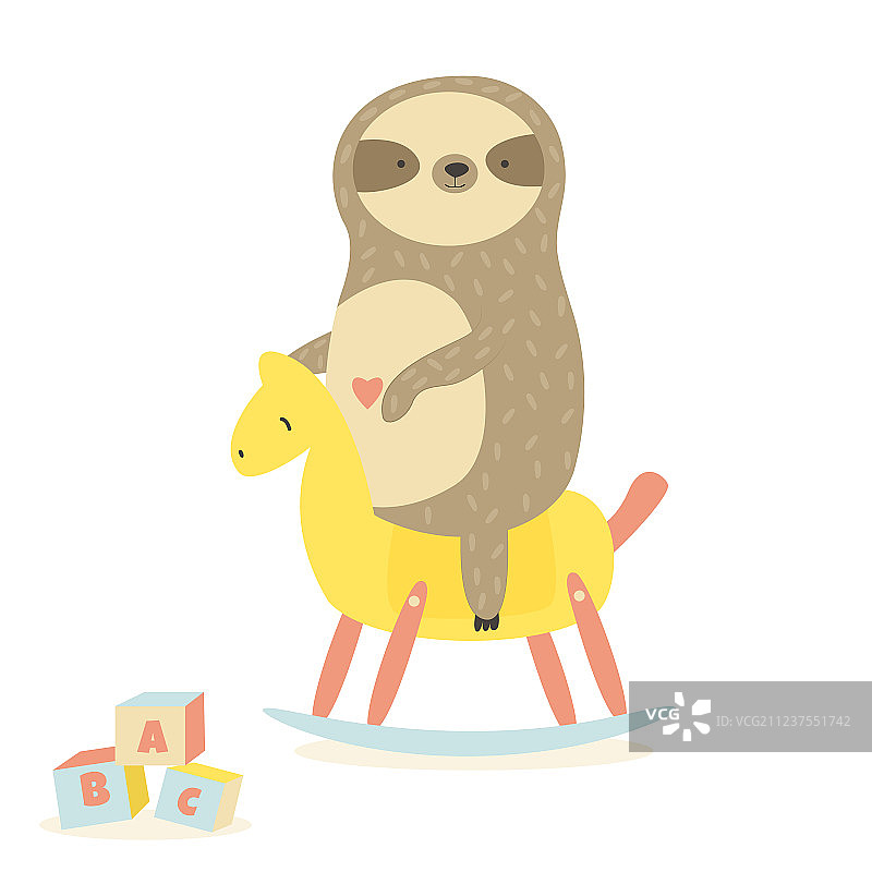 可爱的树懒宝宝玩摇摇马图片素材