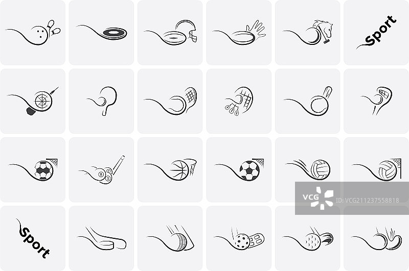 运动图标足球网球棒球套装图片素材