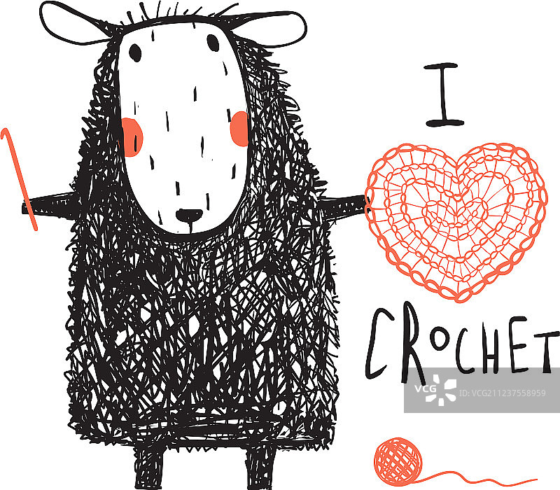 我喜欢钩针编织绵羊手绘设计图片素材
