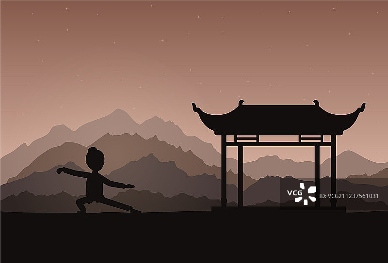 女孩练习气功或太极拳图片素材