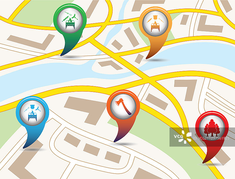 地图上的旅游服务地图指针套装图片素材