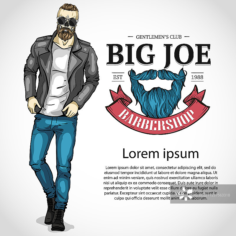 带丝带和胡须的理发店宣传单图片素材