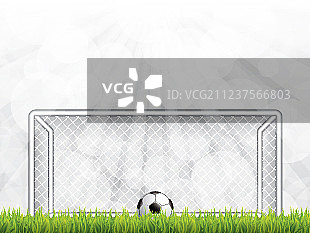 球门柱前草地上的足球图片素材