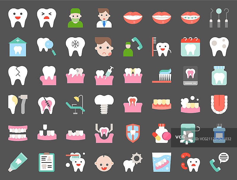 牙医和牙科诊所相关扁平风格图标图片素材