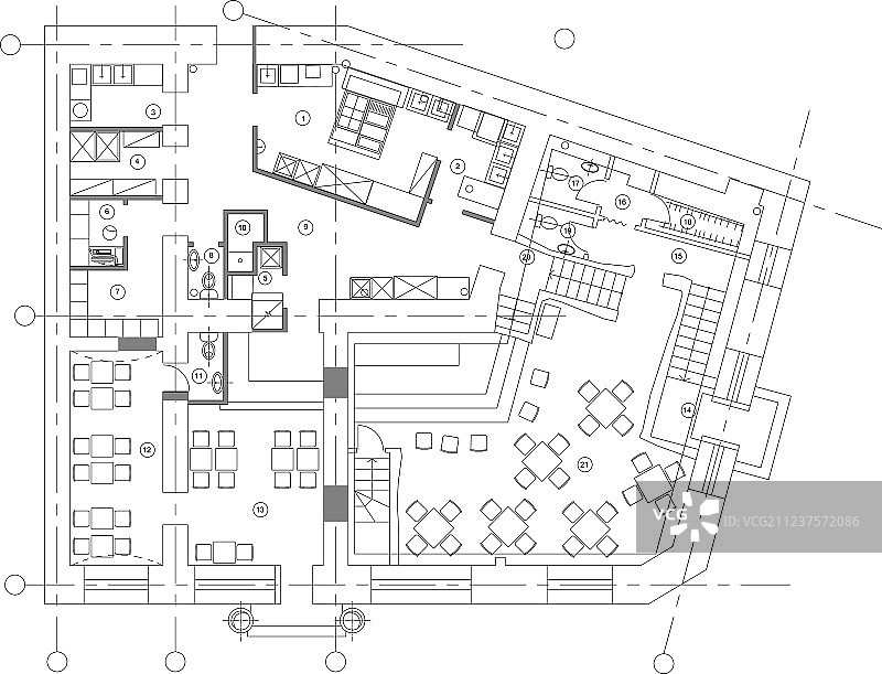 咖啡厅家具在平面图中的标准符号图片素材