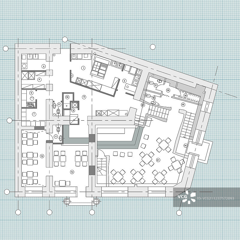 咖啡厅家具在平面图中的标准符号图片素材