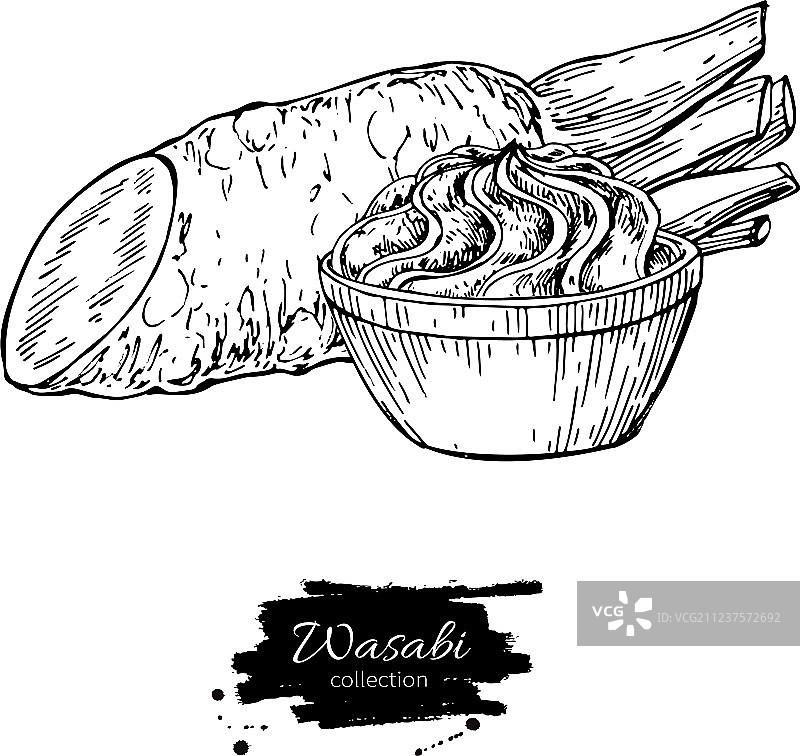 碗中芥末根切片与酱汁图片素材