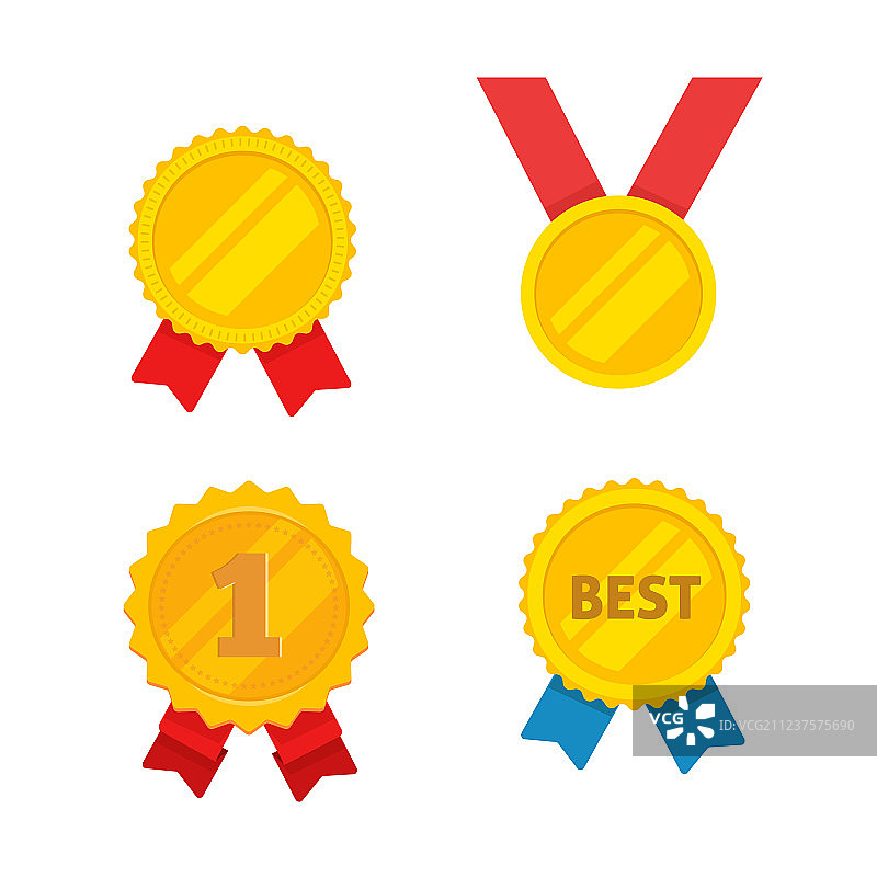 金色奖牌合集（扁平卡通风格）图片素材
