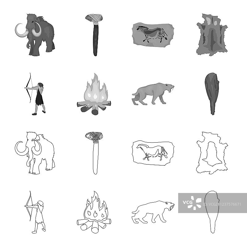 男人猎人洋葱篝火石器时代套装图片素材