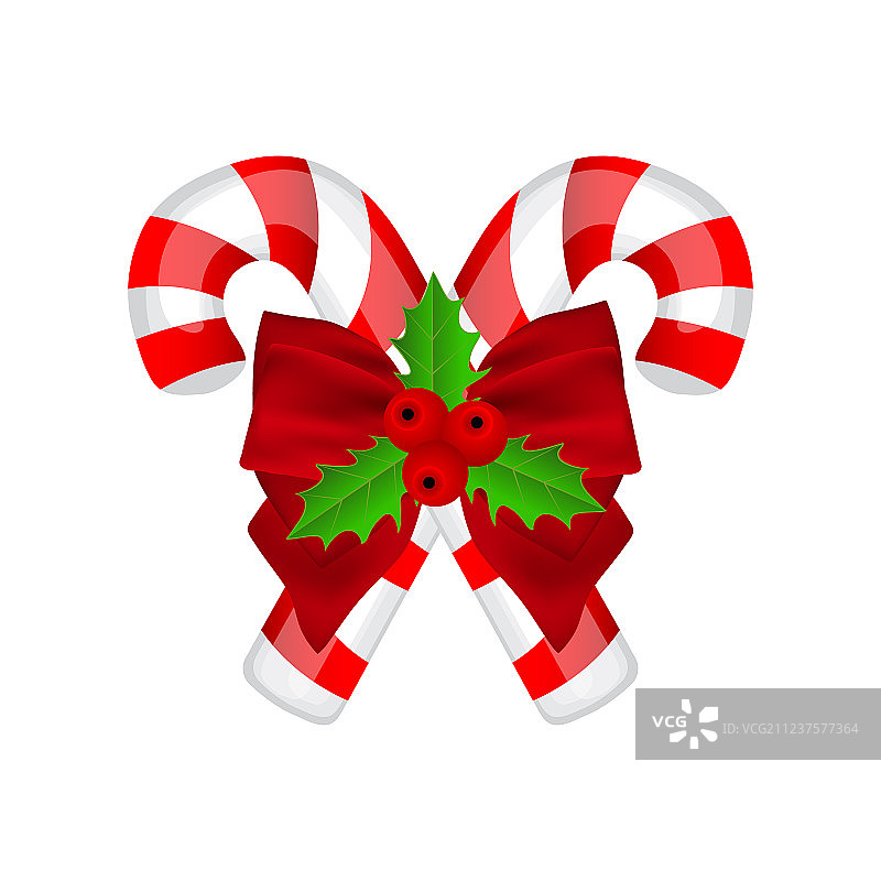 传统圣诞糖果与蝴蝶结和冬青图片素材