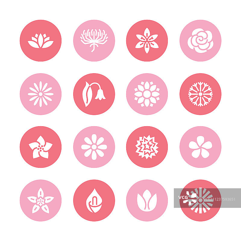 美丽花园植物扁平风格花朵图标图片素材