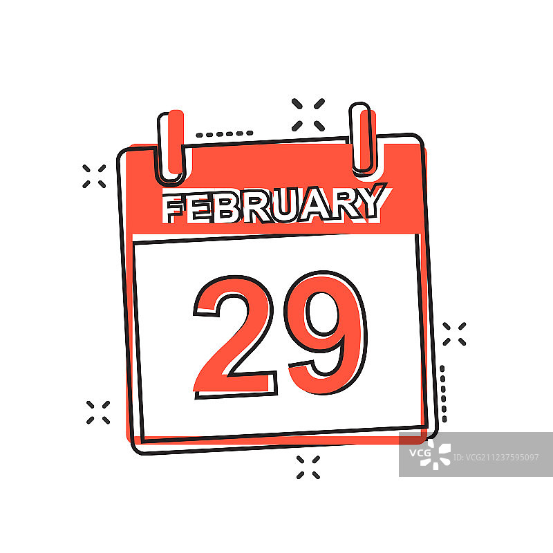 漫画风格的卡通2月29日日历图标图片素材