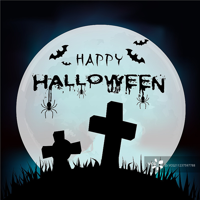 万圣节快乐：坟墓满月背景图片素材