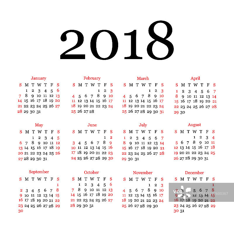 2018年日历模板简约设计图片素材