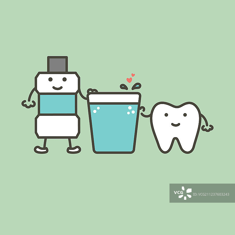 健康的牙齿、漱口水与爱心图片素材