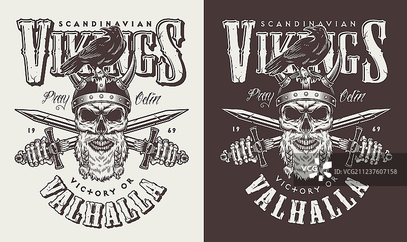 带有维京人头像的T恤印花图片素材