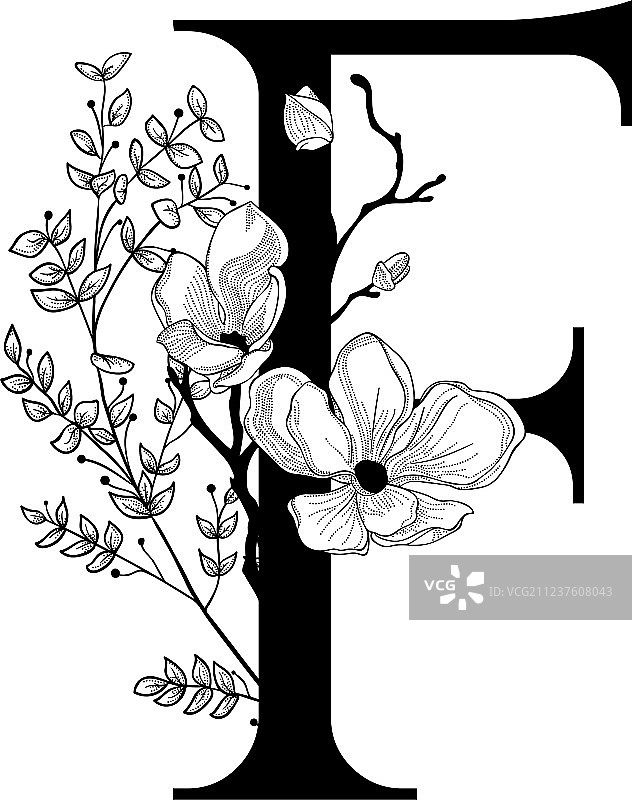 手绘花卉字母F图案标志图片素材