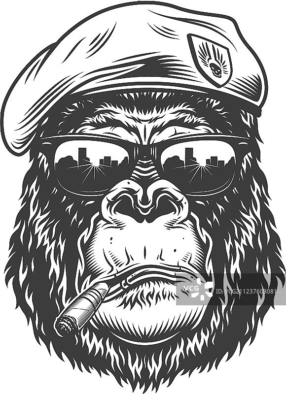 单色风格的猩猩头像图片素材