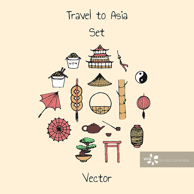 彩色亚洲风元素组合图片素材