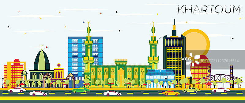 喀土穆苏丹城市天际线彩色建筑图片素材