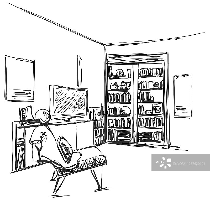 现代客厅内饰手绘草图图片素材