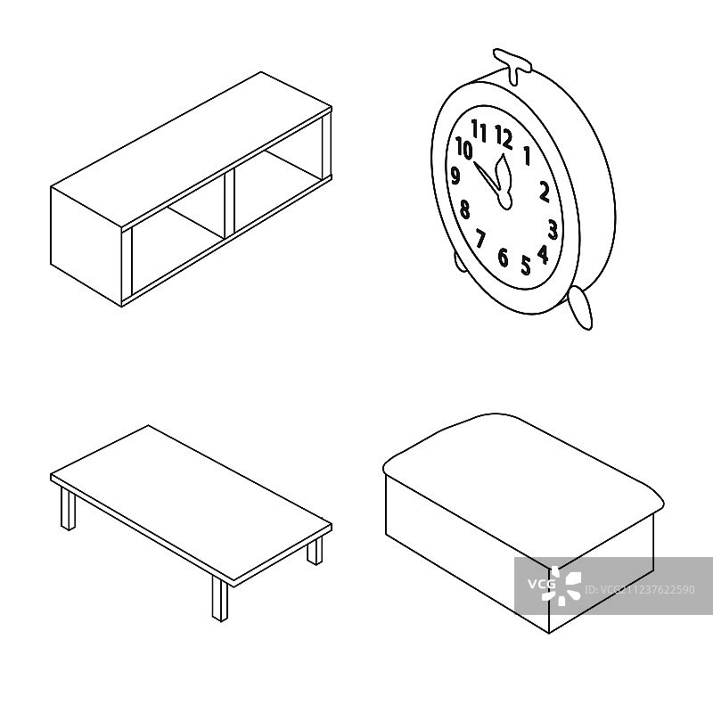 孤立物品卧室和房间图标集图片素材