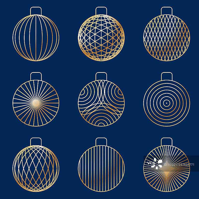 线性图形金色圣诞元素合集图片素材