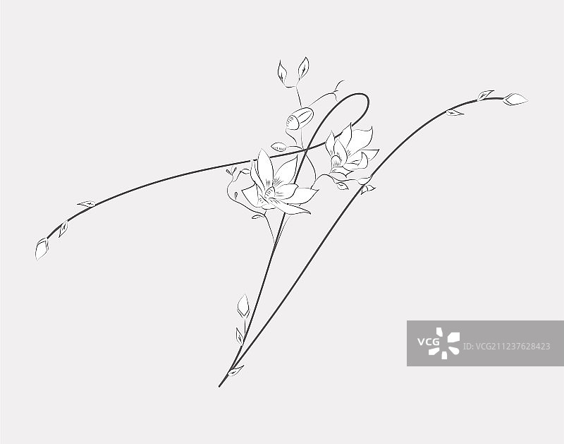 手写花卉V字母会标标志图片素材