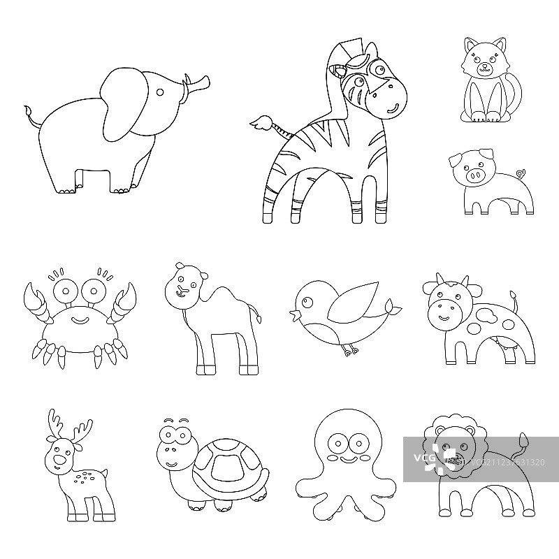 一套不真实的轮廓动物图标图片素材