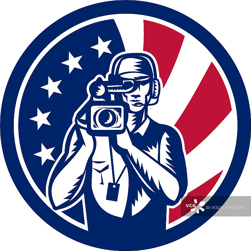 美国摄影师与美国国旗标志图片素材