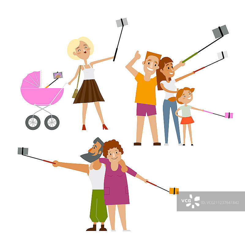 年轻母亲和家人一起自拍图片素材