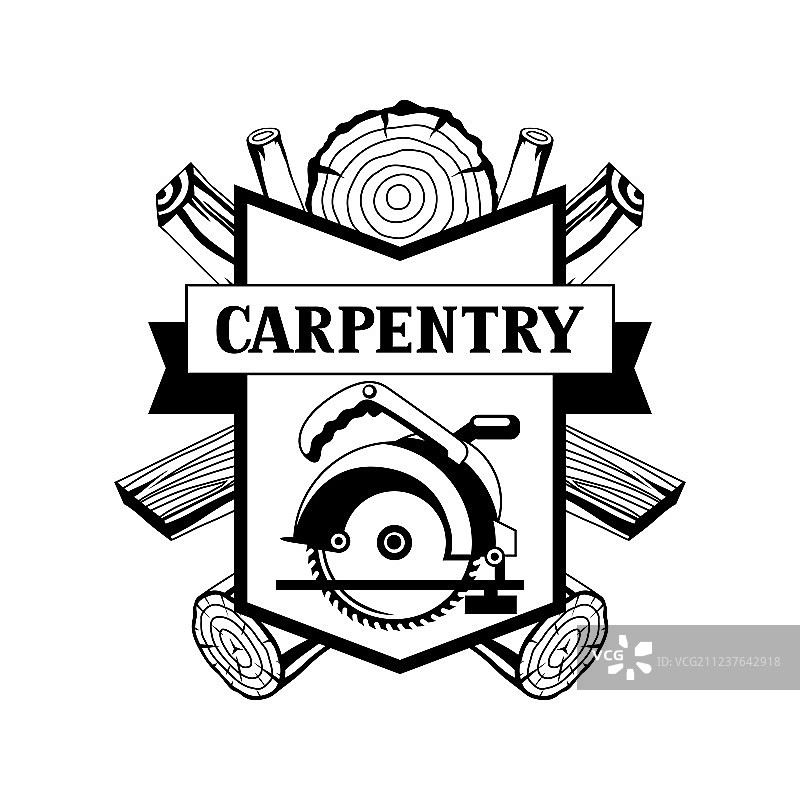木工标签，带木材和锯子标志图片素材