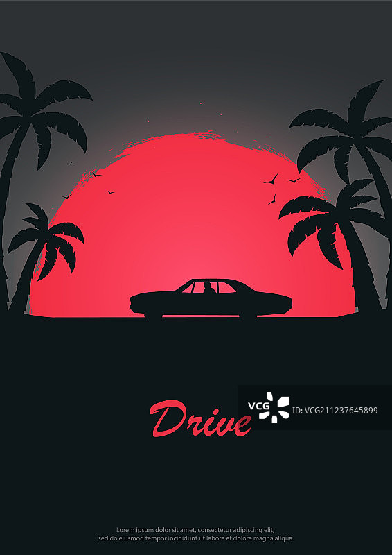 日落下的老式汽车复古海报图片素材